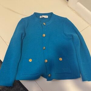 Zara Blue Cardigan with Gold Buttons